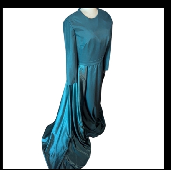 LanTing deep emerald green satin  Fairycore gown dramatic side sweep  NWT Sz M - Picture 1 of 15